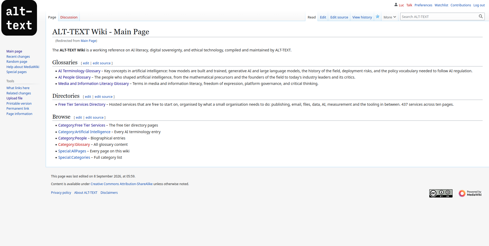 Screenshot of ALT-TEXT's Wiki page